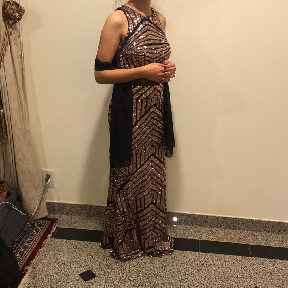Sequence rose gold and black long dress